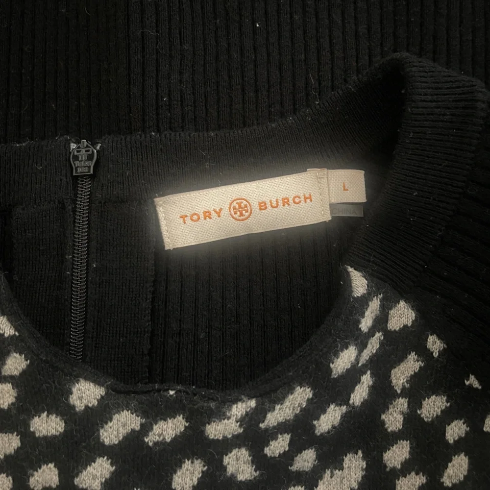 Tory Burch Gemma Sweater Dress Polka Dot Merino Wool Leopard Black White Size L - Picture 11 of 12